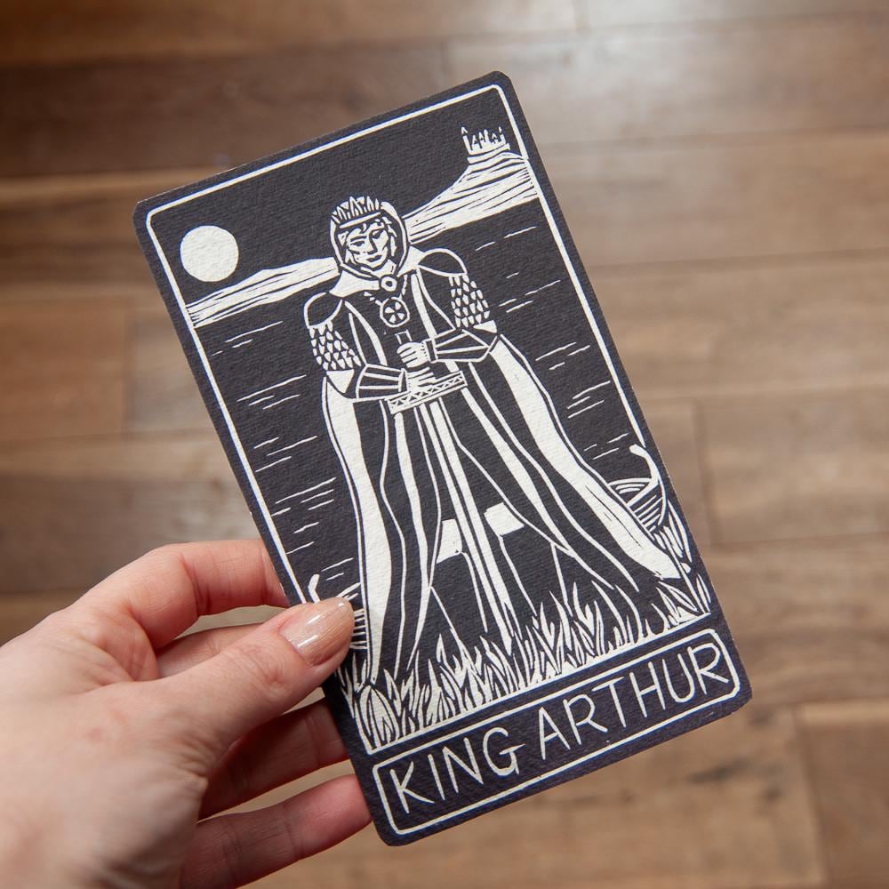 King Arthur oracle card | Divine Masculine Spiritually | Handmade oracle cards, linocut art