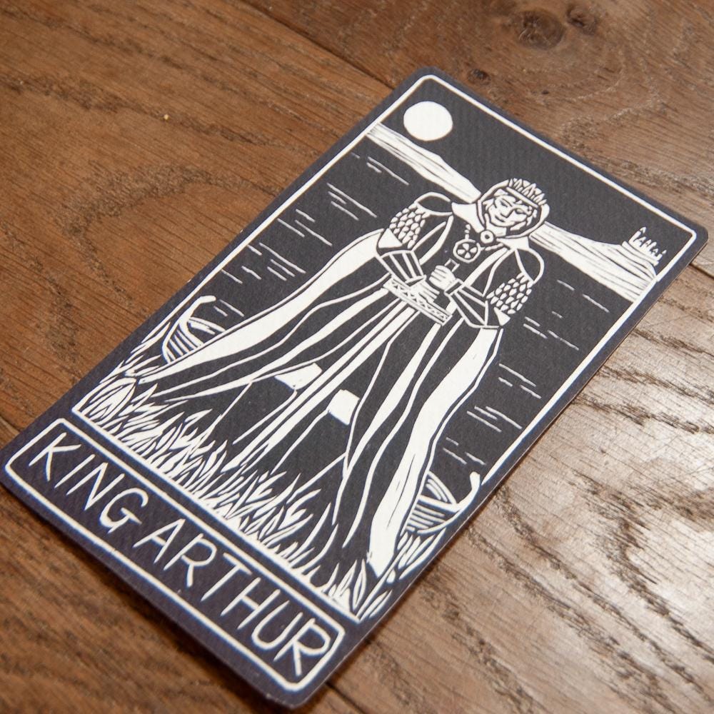 King Arthur oracle card | Divine Masculine Spiritually | Handmade oracle cards, linocut art