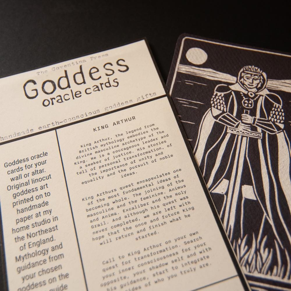 King Arthur oracle card | Divine Masculine Spiritually | Handmade oracle cards, linocut art
