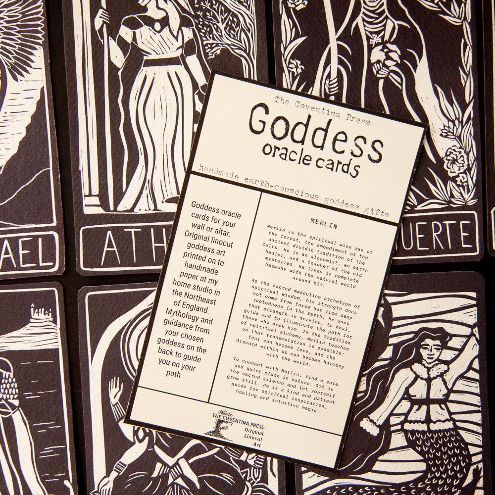 Merlin Oracle altar card | Divine Masculine Archetypes handmade linocut art, eco-friendly gifts.