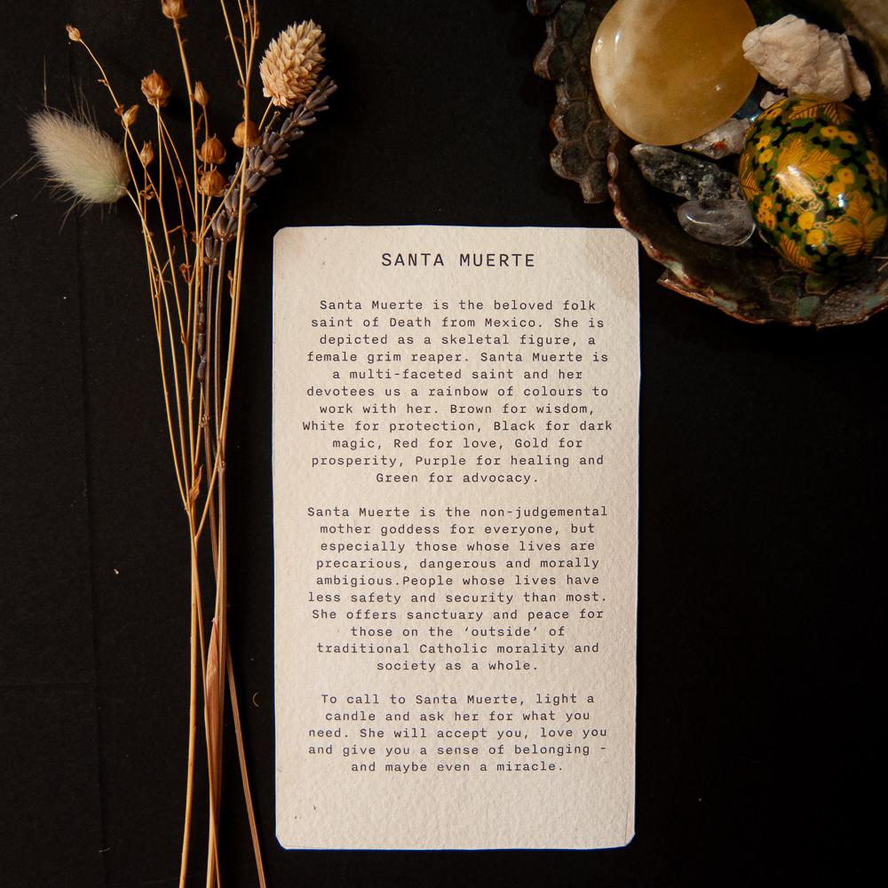 Santa Muerte Mexican folk saint | Goddess Oracle card with goddess guidance handmade linocut art,