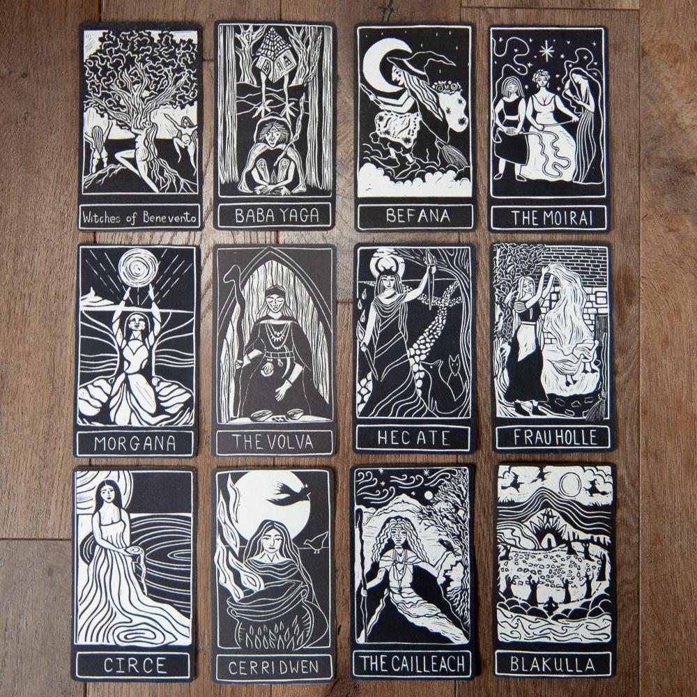 Goddess Sedna oracle altar card | Inuit Goddess handmade linocut art, eco-friendly gifts.