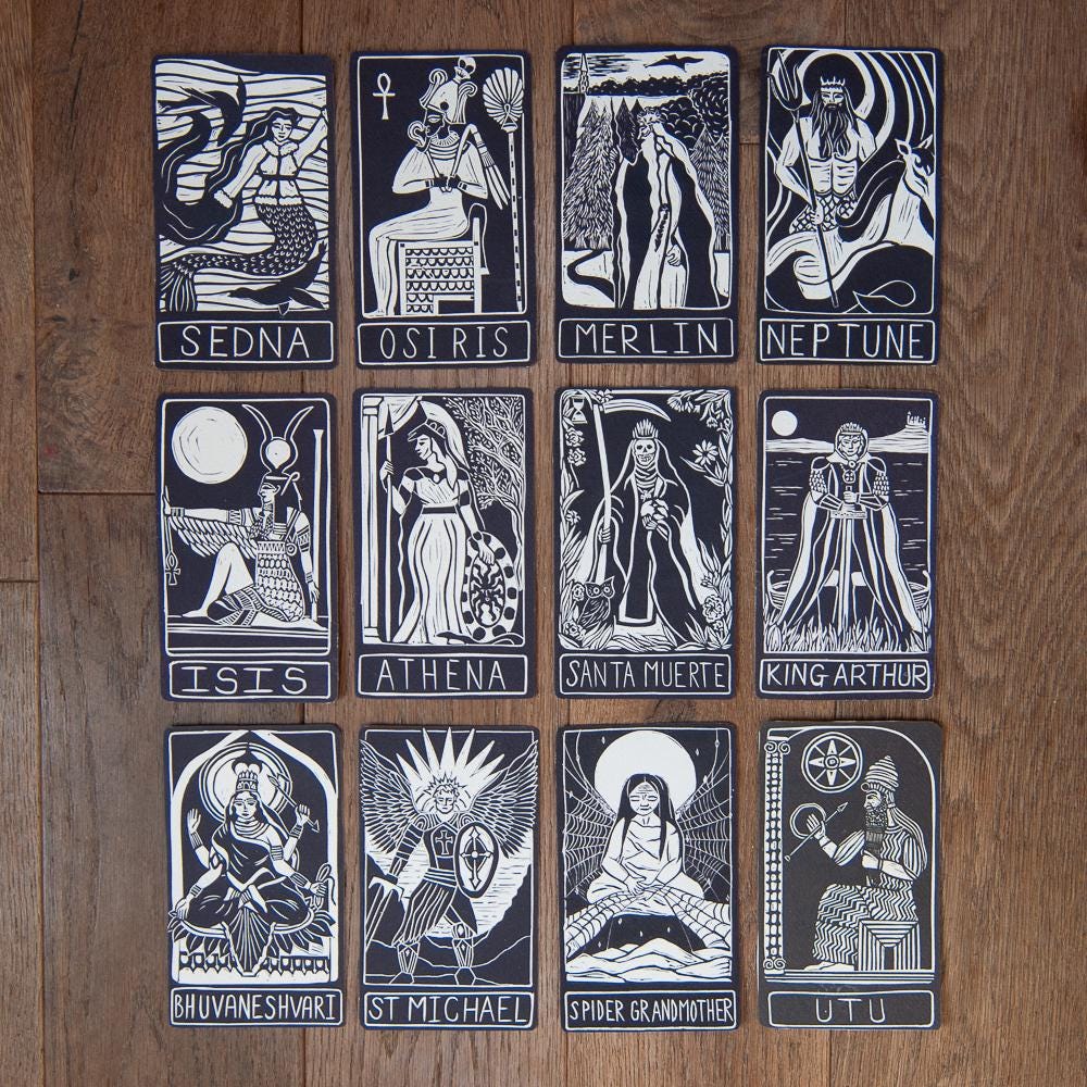 Goddess Sedna oracle altar card | Inuit Goddess handmade linocut art, eco-friendly gifts.