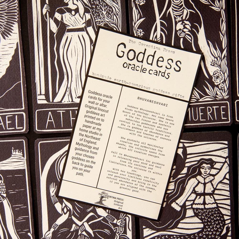 Bhuvaneshvari,Hindu goddess oracle card, abundance, handmade linocut art