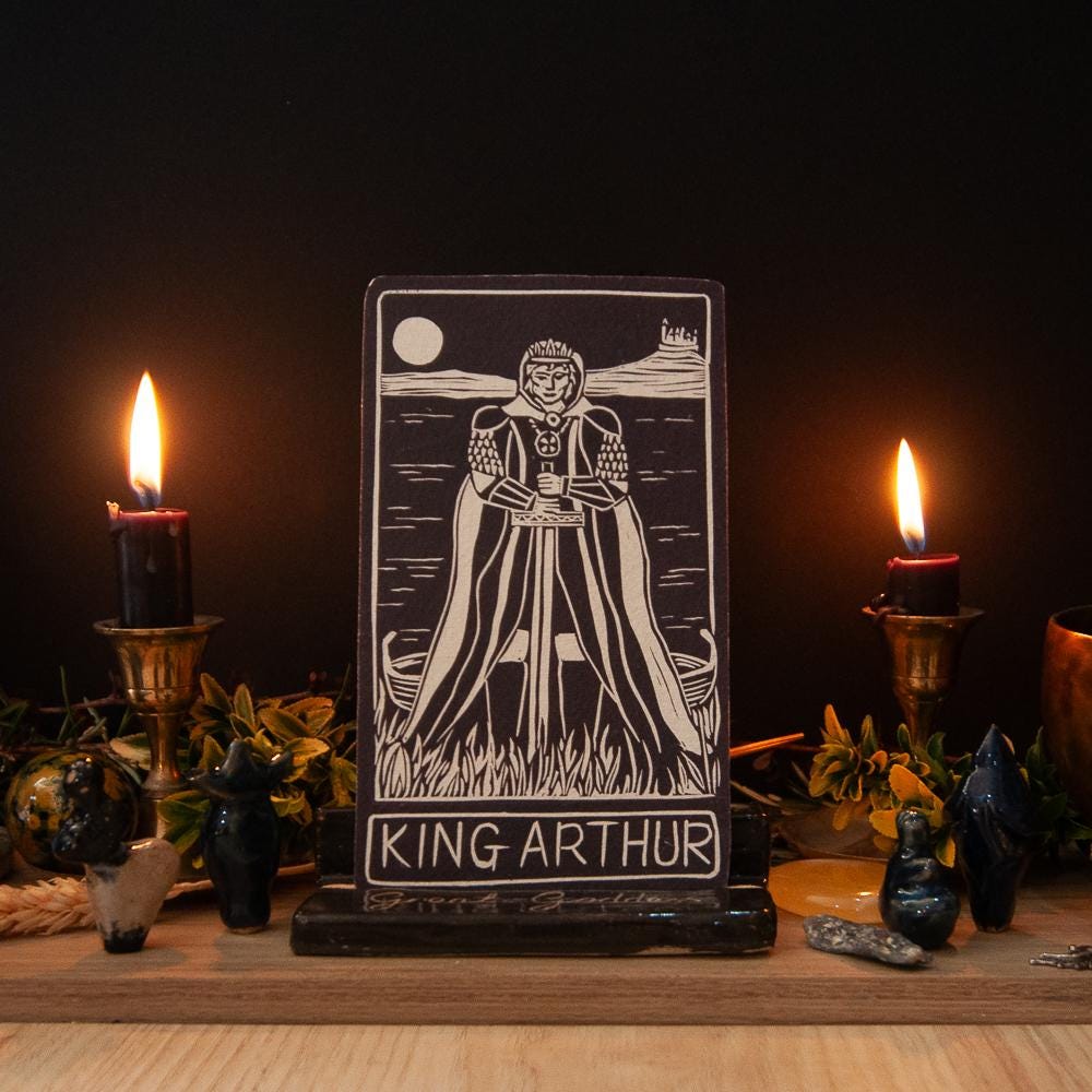 King Arthur oracle card | Divine Masculine Spiritually | Handmade oracle cards, linocut art