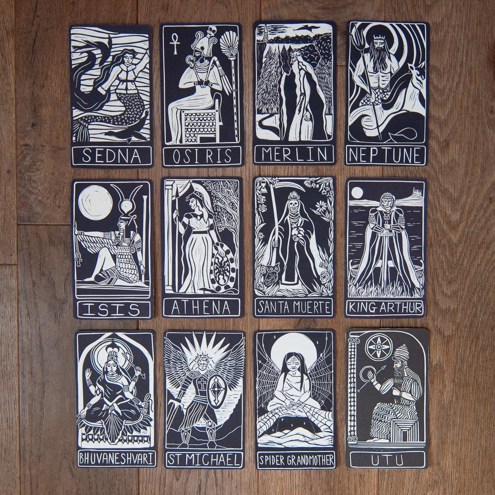 St Michael Divine Masculine oracle altar card handmade linocut art, eco-friendly gifts.