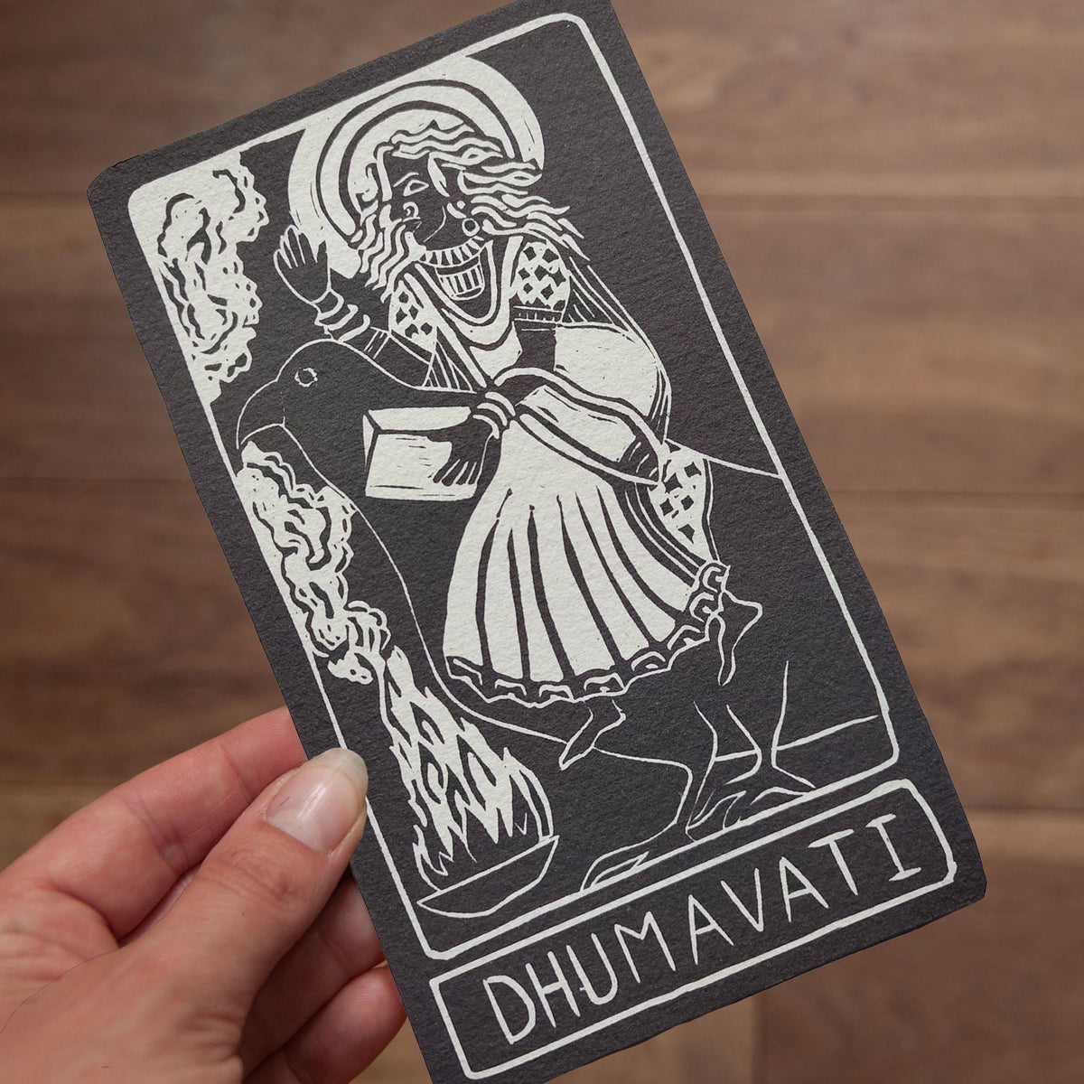 Dhumavati Oracle card | Hindu Mahavidya, The smokey one. Linocut design