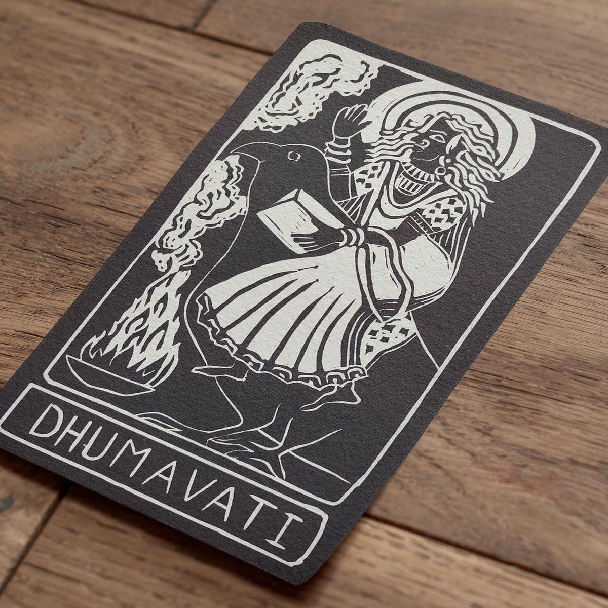 Dhumavati Oracle card | Hindu Mahavidya, The smokey one. Linocut design
