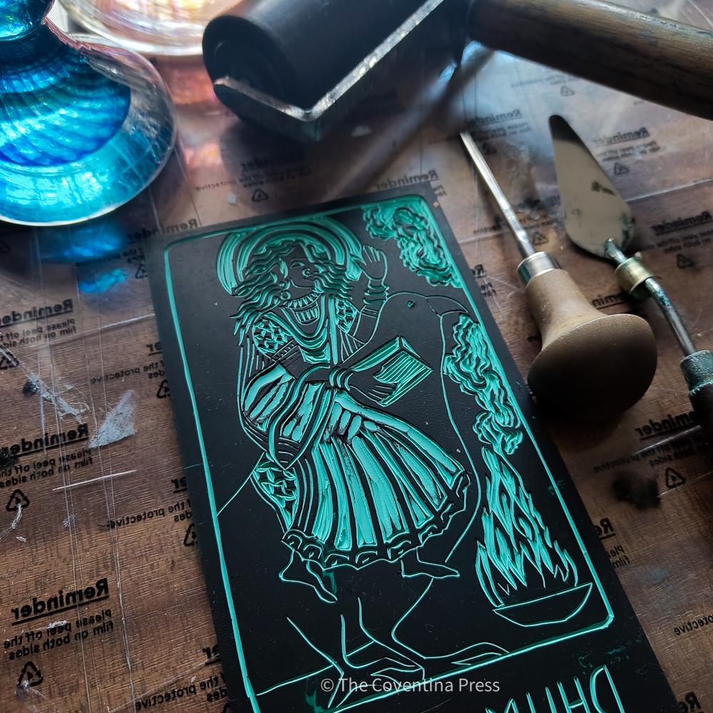 Dhumavati Oracle card | Hindu Mahavidya, The smokey one. Linocut design