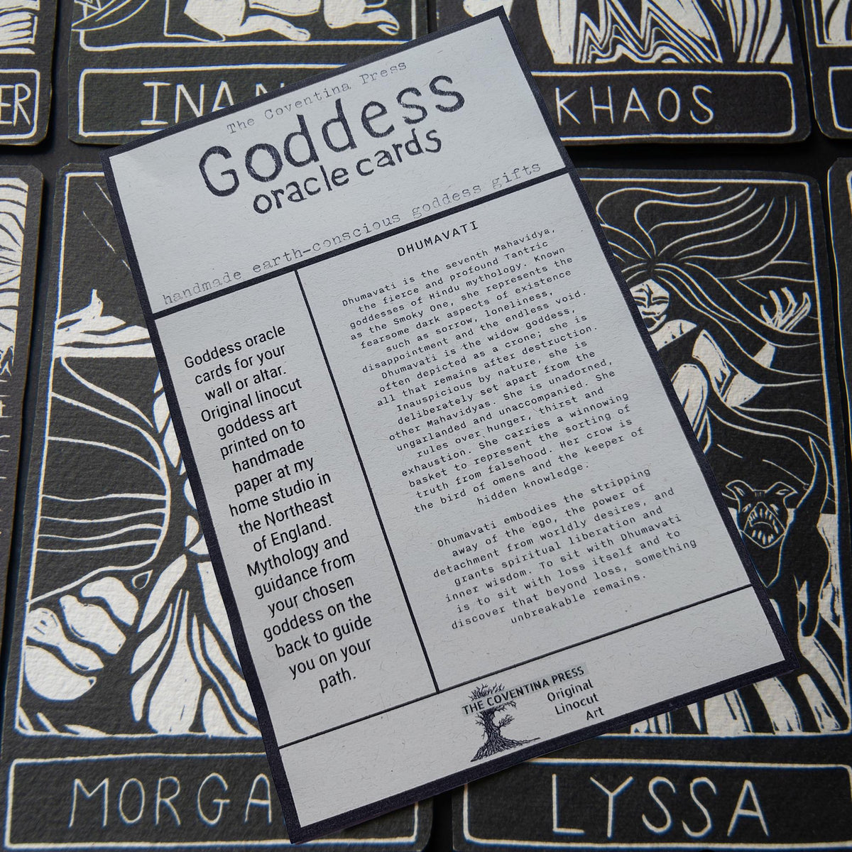 Dhumavati Oracle card | Hindu Mahavidya, The smokey one. Linocut design