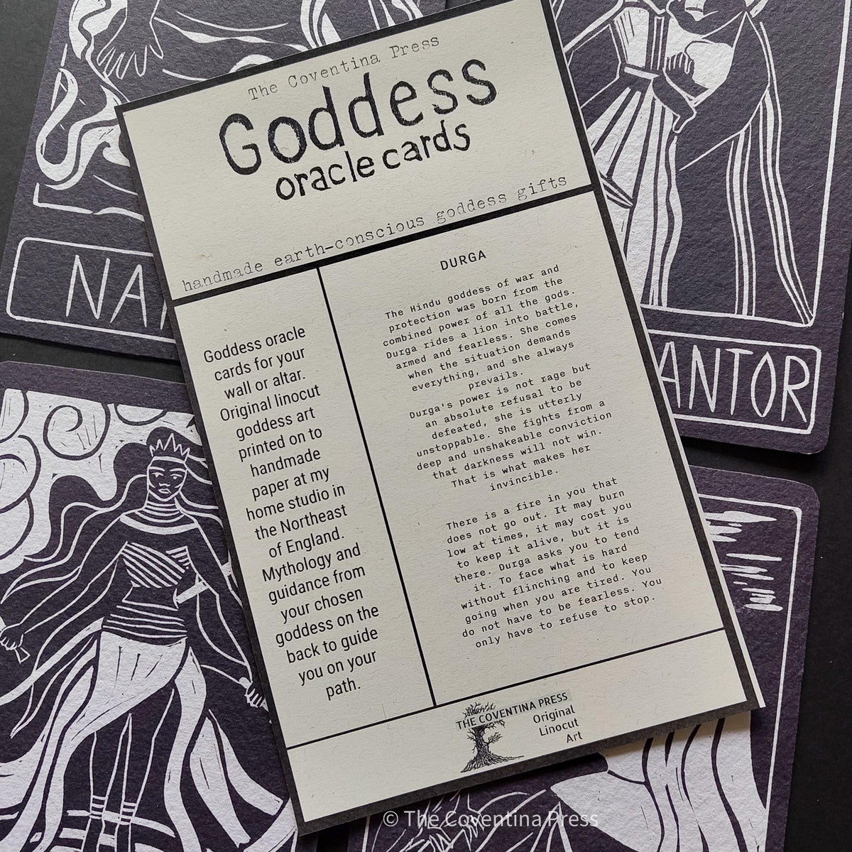 Durga altar card | Goddess oracle card | handmade linocut design, eco-friendly gifts.