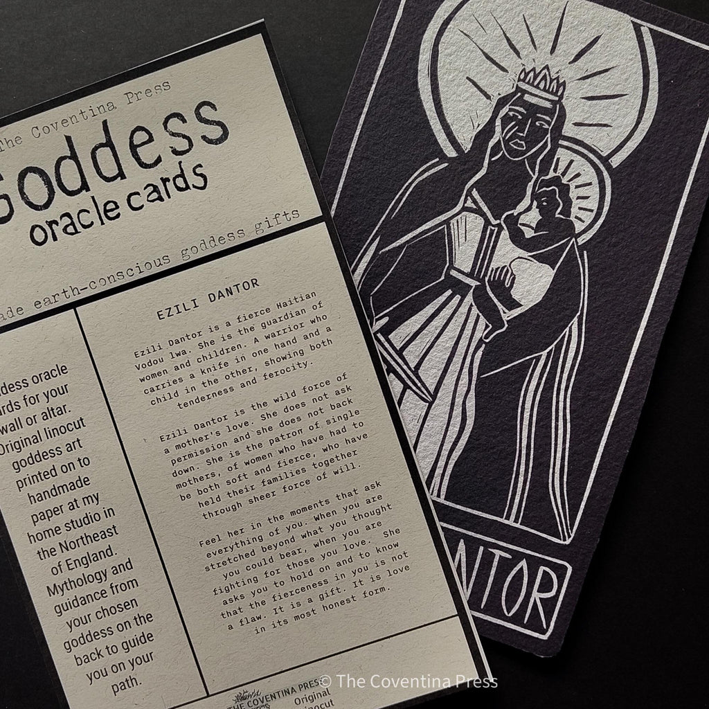 Elizi Dantor altar card | Goddess oracle card | handmade linocut design, eco-friendly gifts.