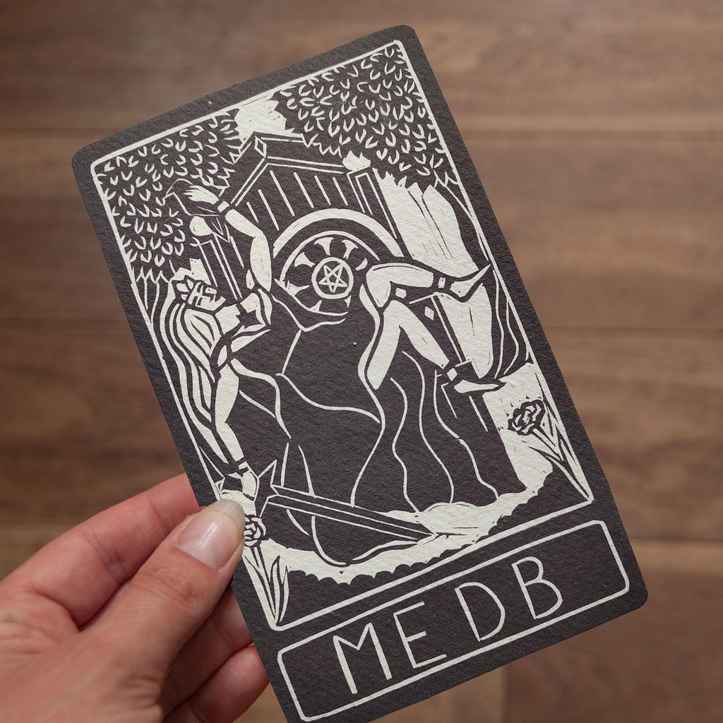 Medb altar card | Goddess oracle card | handmade linocut design, eco-friendly gifts.