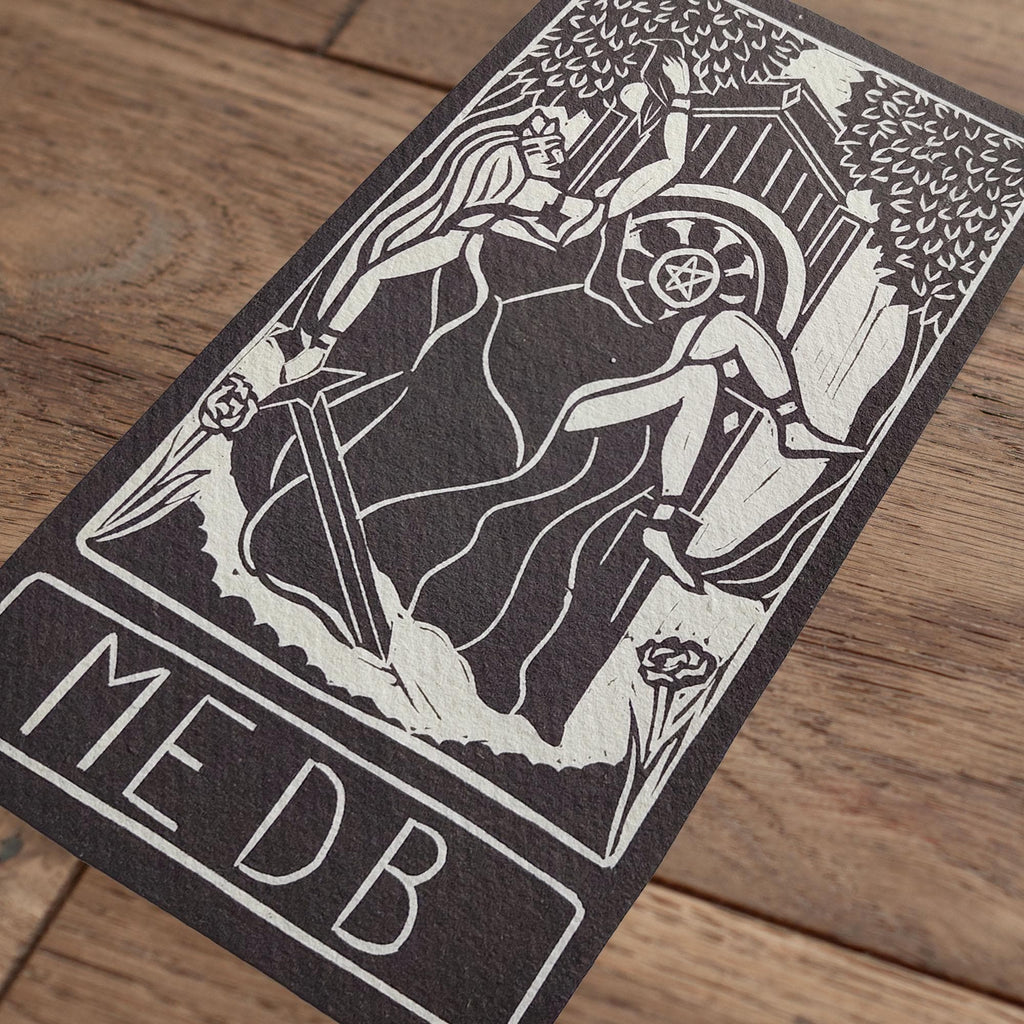 Medb altar card | Goddess oracle card | handmade linocut design, eco-friendly gifts.
