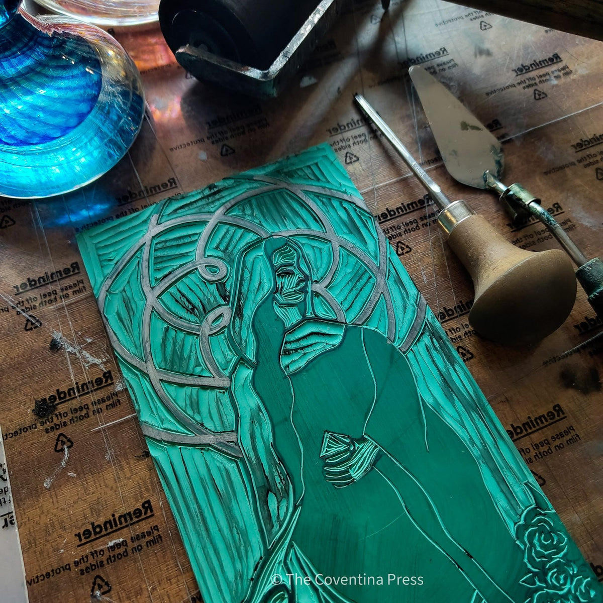 Mary Magdalene Oracle Card - Handmade Linocut design, altar art.