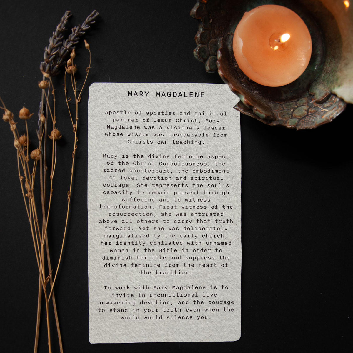 Mary Magdalene Oracle Card - Handmade Linocut design, altar art.