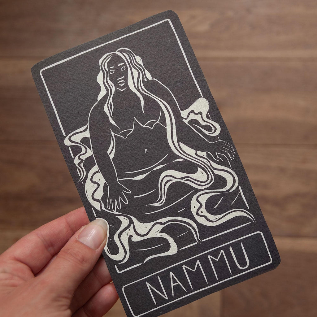 Nammu altar card | Goddess oracle card | handmade linocut design, eco-friendly gifts.