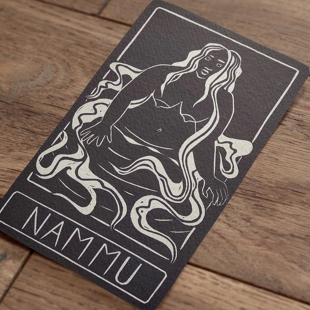 Nammu altar card | Goddess oracle card | handmade linocut design, eco-friendly gifts.