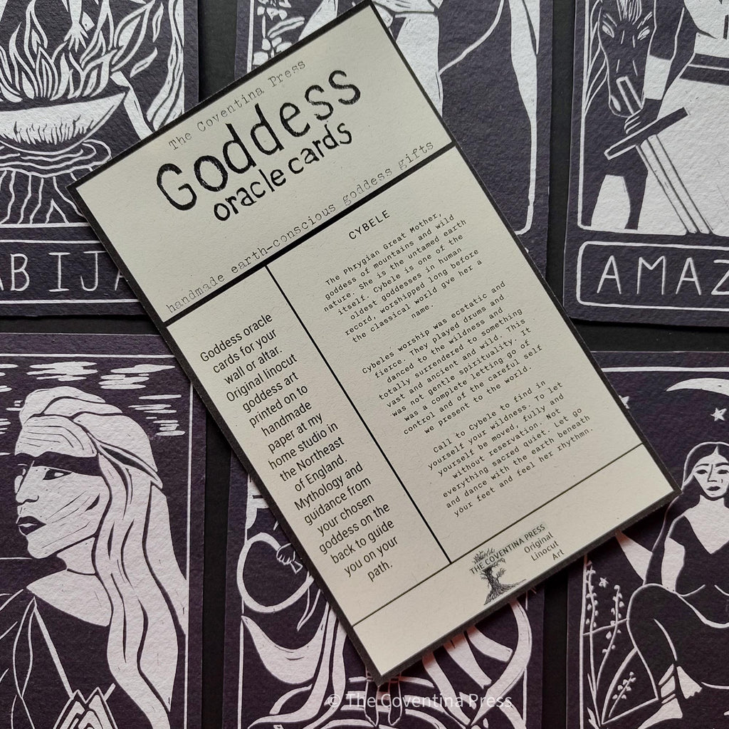 Cybele Goddess | oracle card with goddess guidance handmade linocut design.