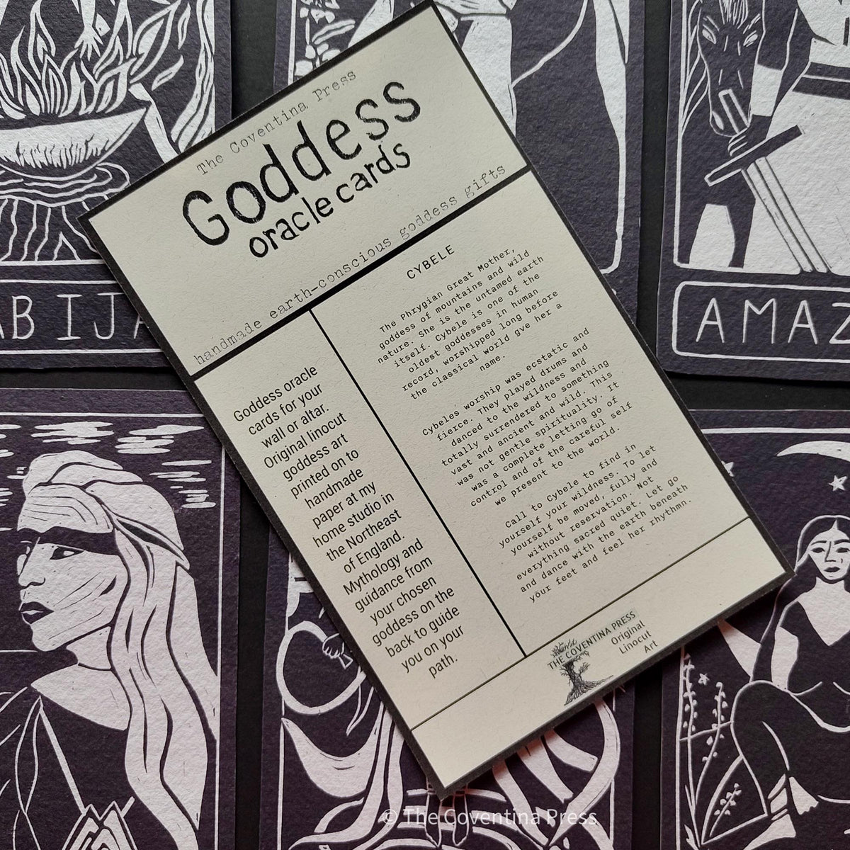 Cybele Goddess | oracle card with goddess guidance handmade linocut design.