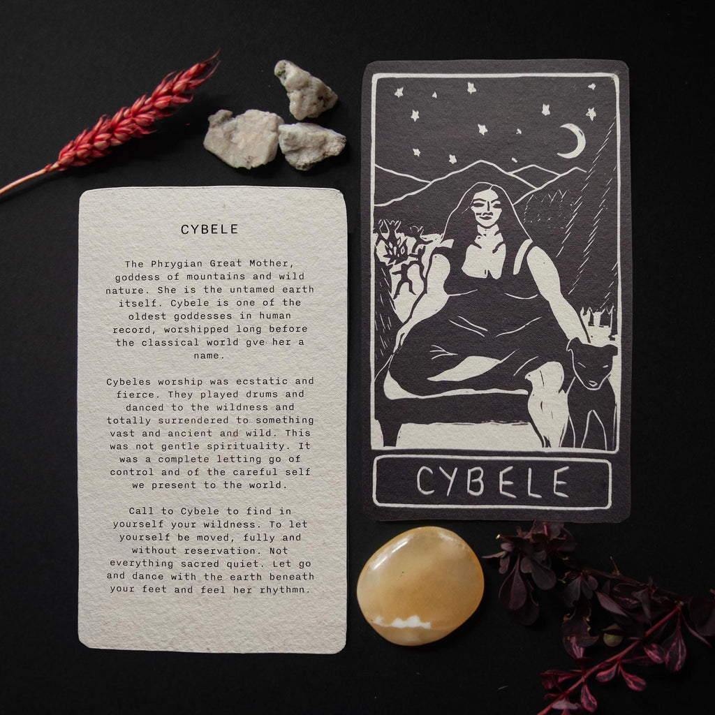 Cybele Goddess | oracle card with goddess guidance handmade linocut design.