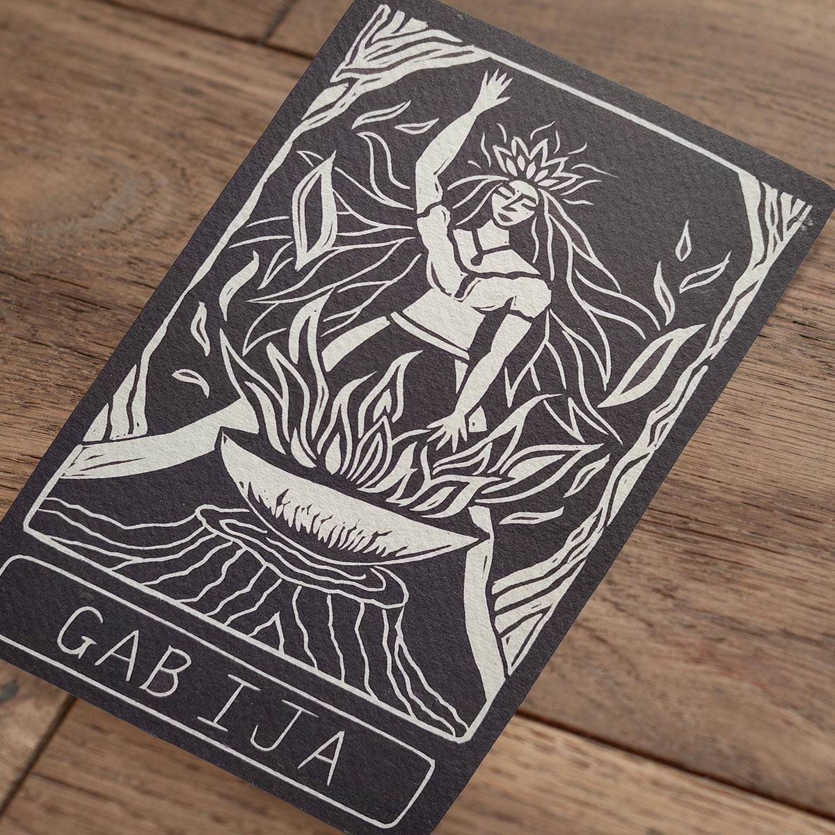Gabija Goddess altar oracle card | Handmade, linocut design.