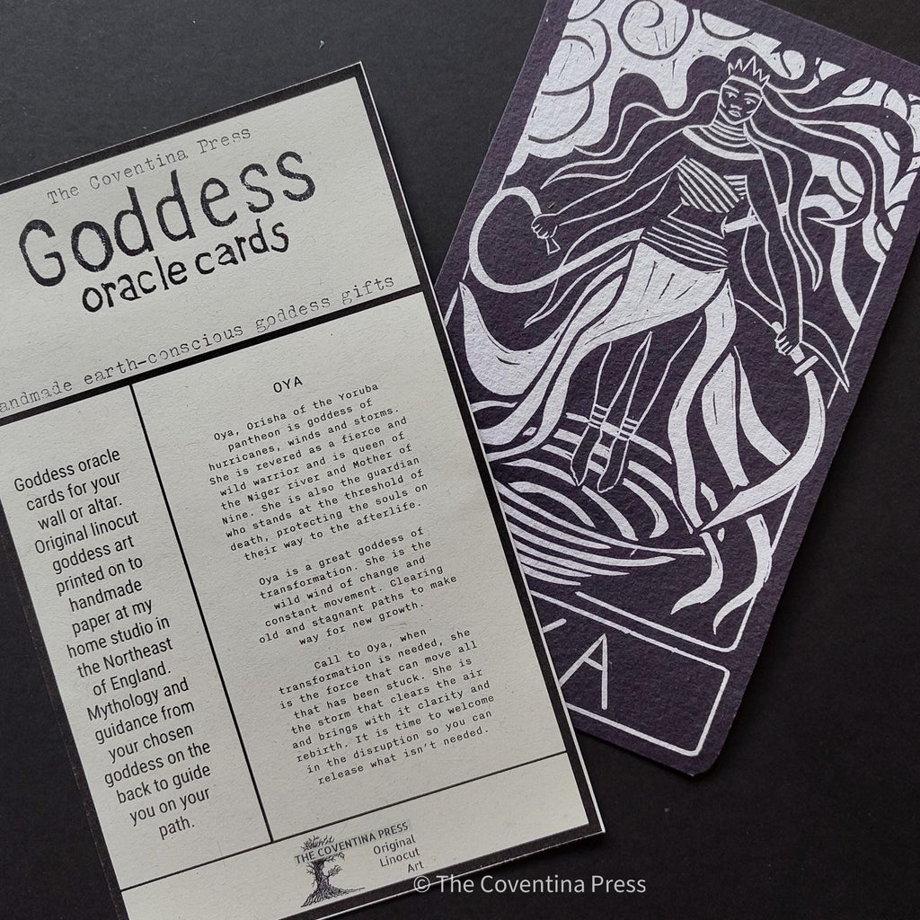 Oya Orisha Oracle Card | Linocut art design, Altar Card