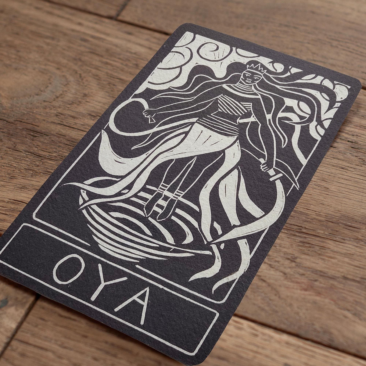 Oya Orisha Oracle Card | Linocut art design, Altar Card