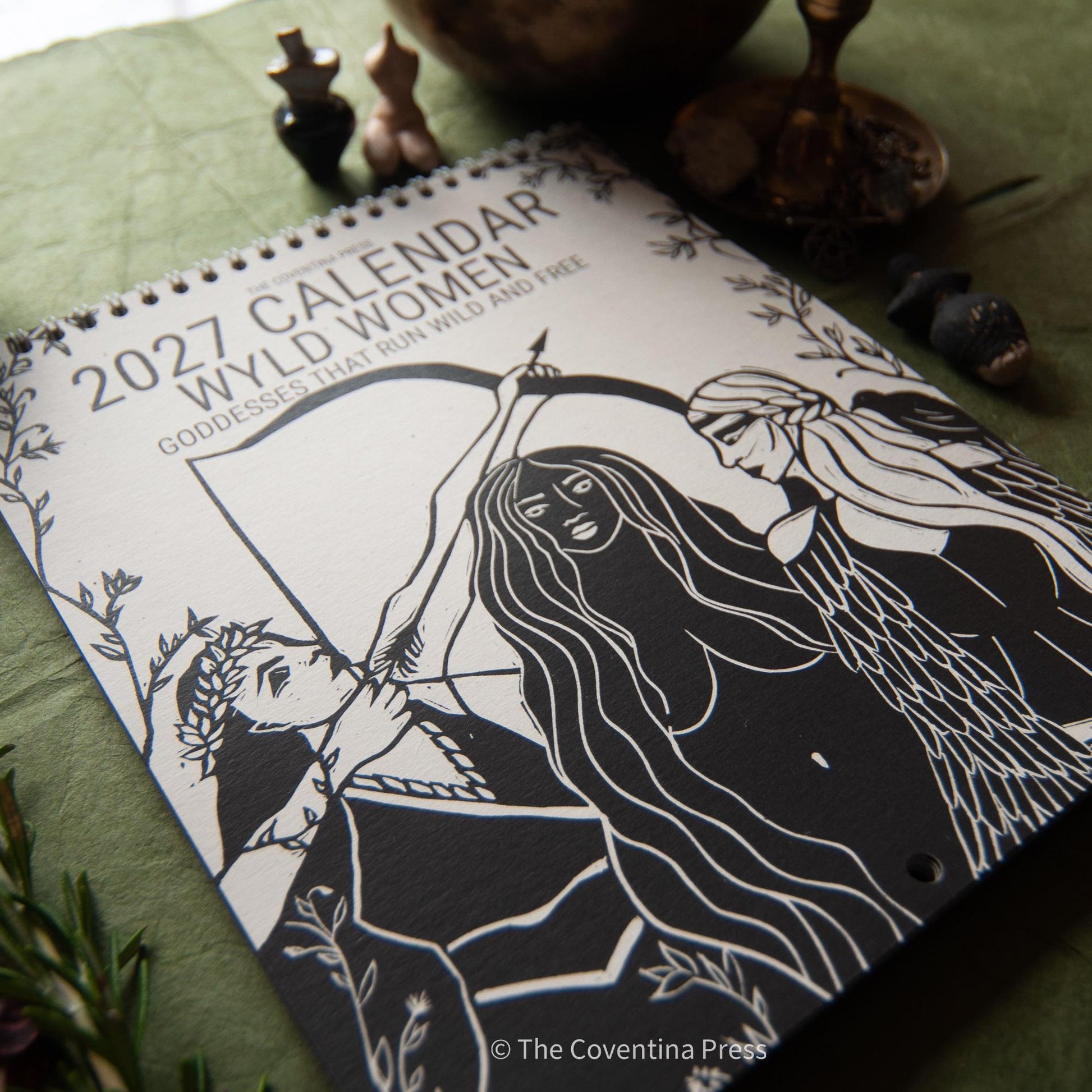 Wyld Women Calendar 2027, NEW RELEASE! - Original linocut art with goddess guidance and cut out oracle cards.