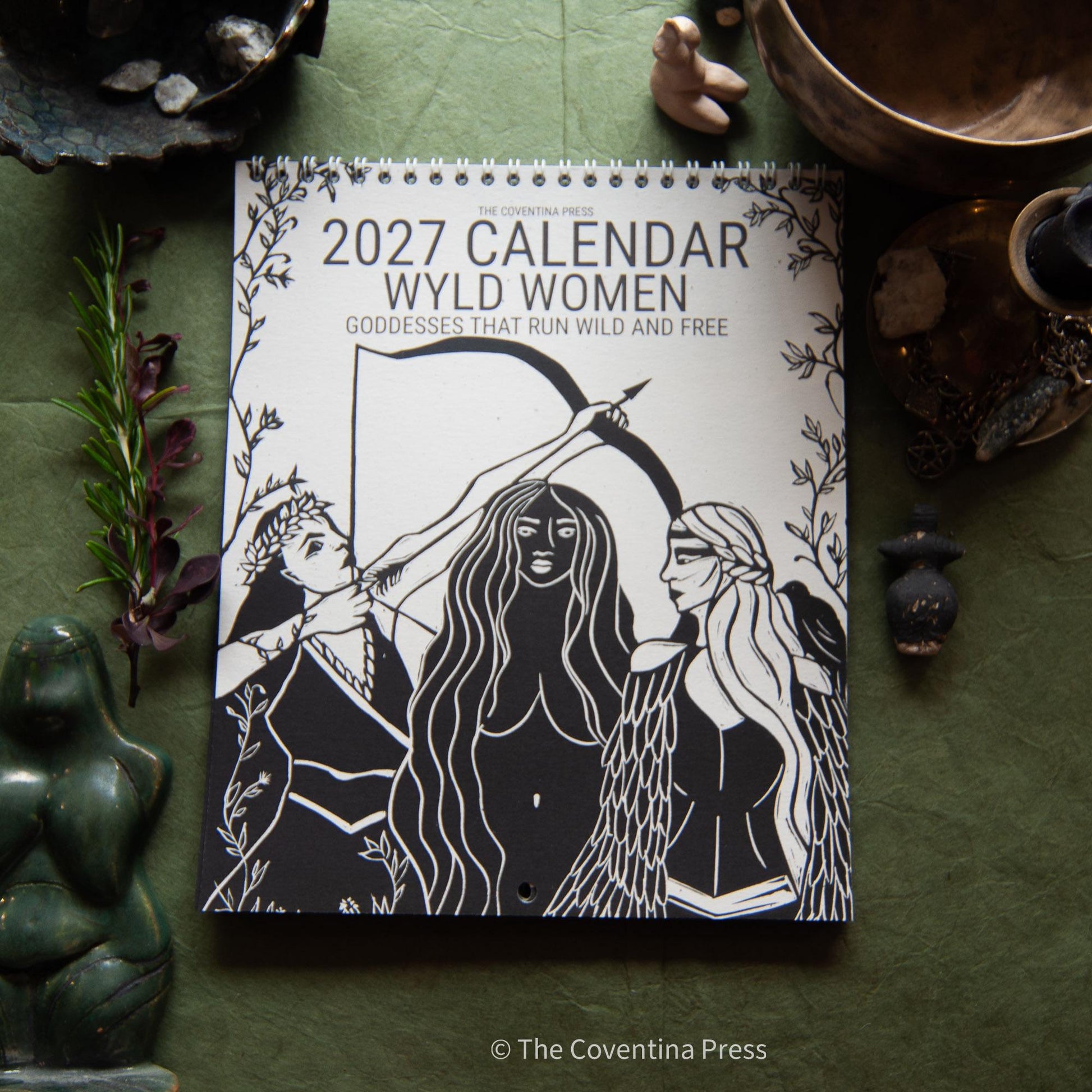 Wyld Women Calendar 2027, NEW RELEASE! - Original linocut art with goddess guidance and cut out oracle cards.