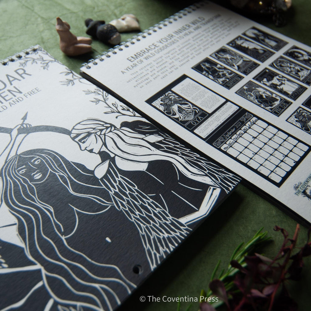 Wyld Women Calendar 2027, NEW RELEASE! - Original linocut art with goddess guidance and cut out oracle cards.