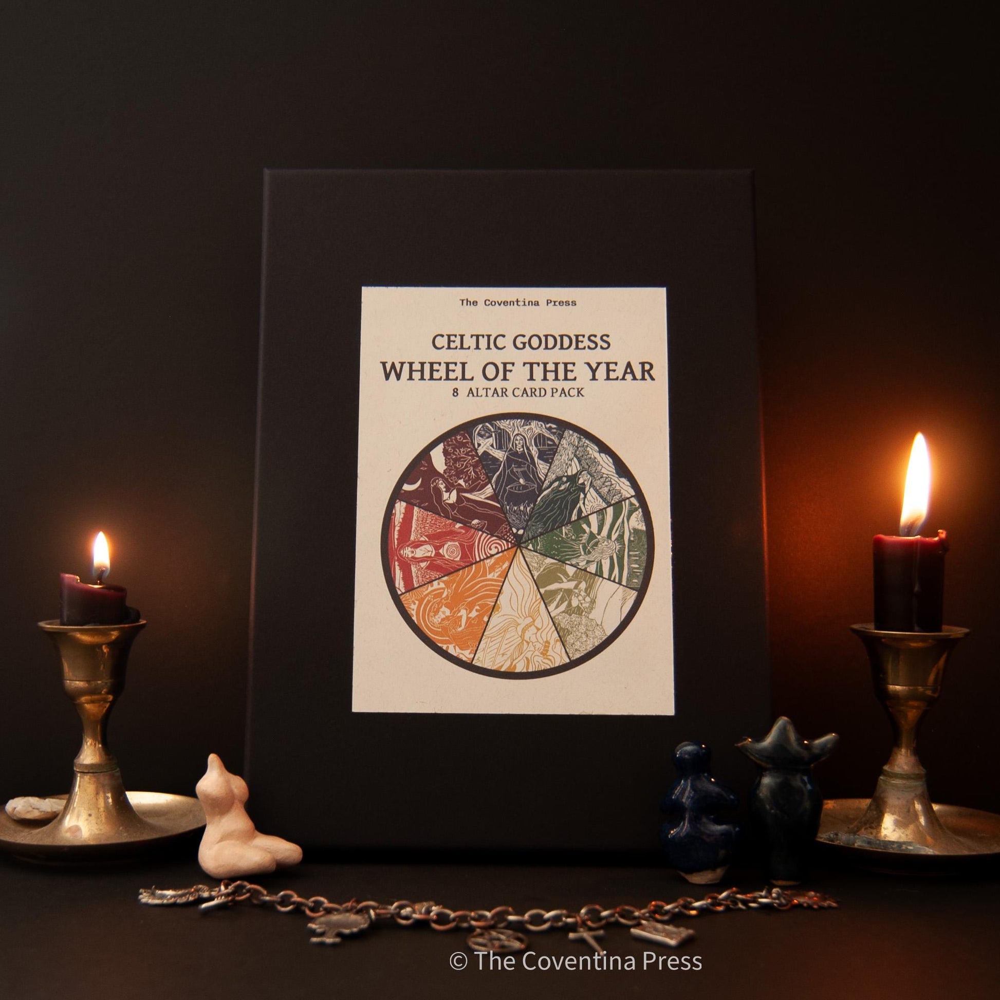 Celtic Goddess Wheel of the Year | 8 Sabbat Altar Cards | Linocut design