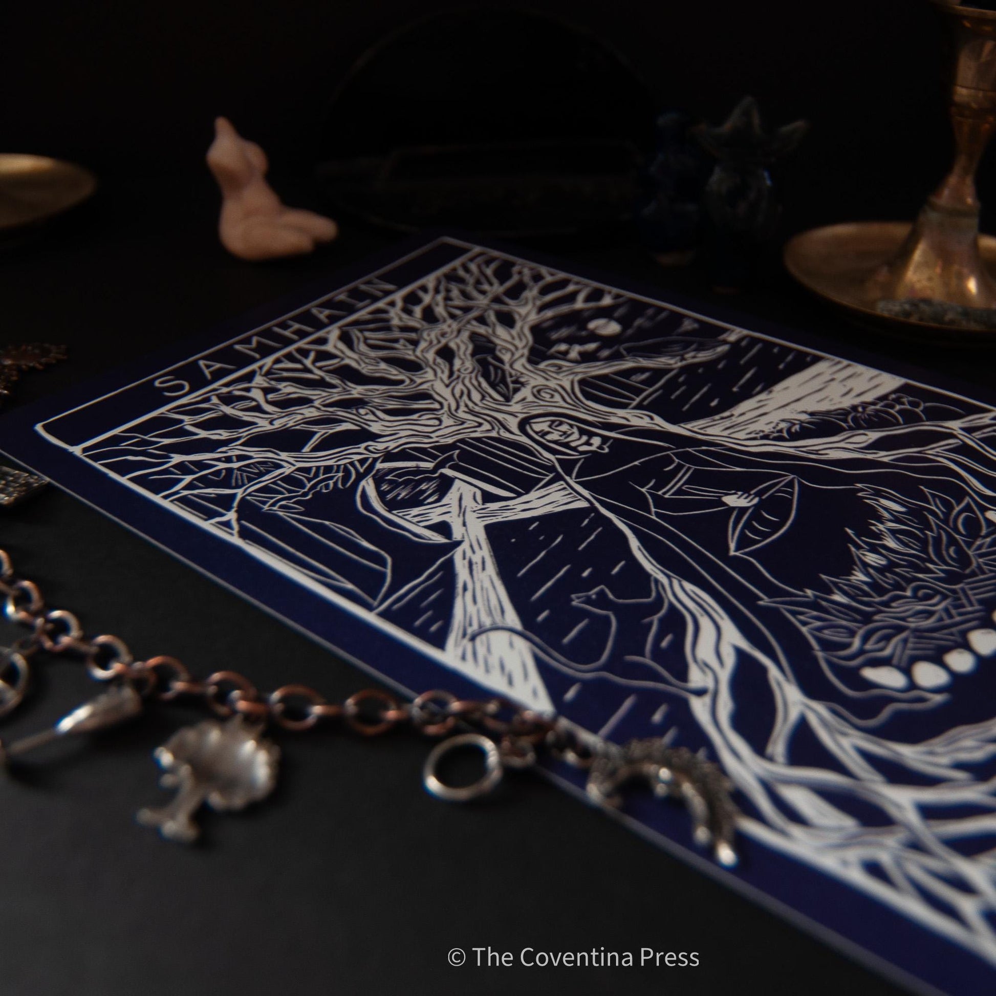 Celtic Goddess Wheel of the Year | 8 Sabbat Altar Cards | Linocut design