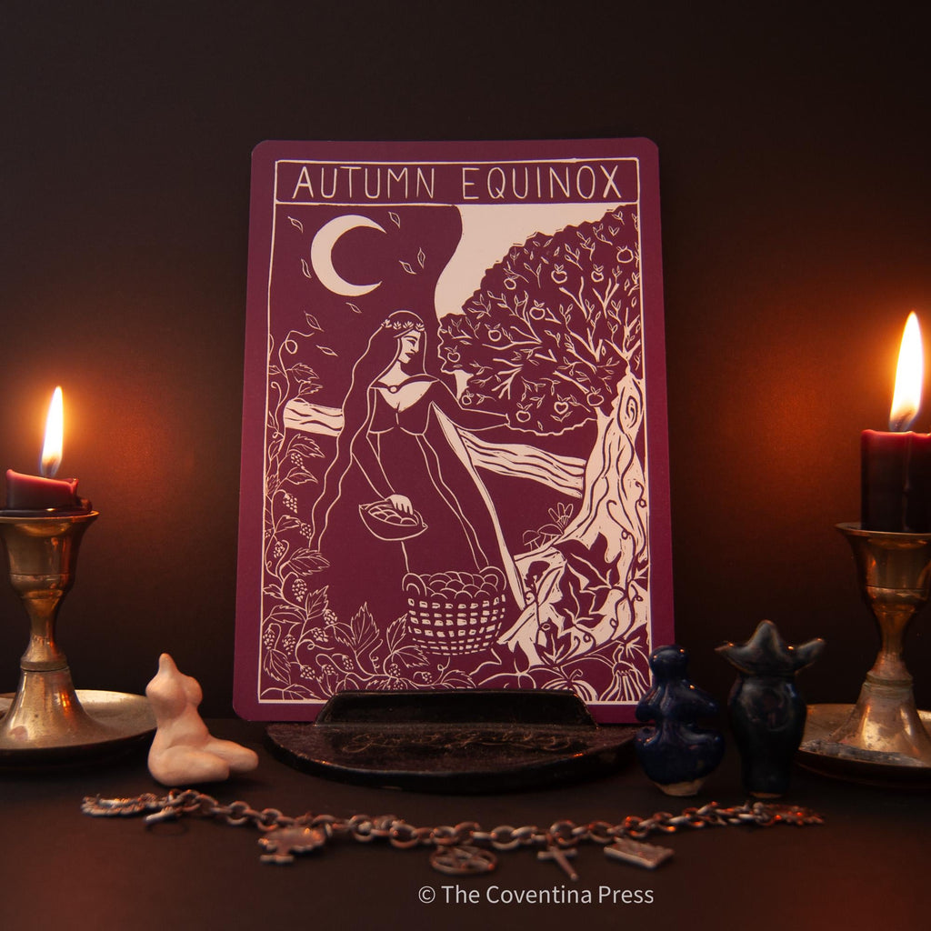 Celtic Goddess Wheel of the Year | 8 Sabbat Altar Cards | Linocut design