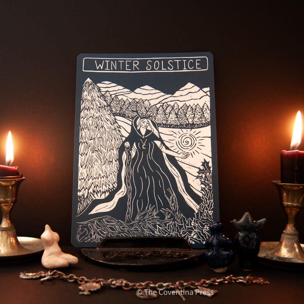 Celtic Goddess Wheel of the Year | 8 Sabbat Altar Cards | Linocut design