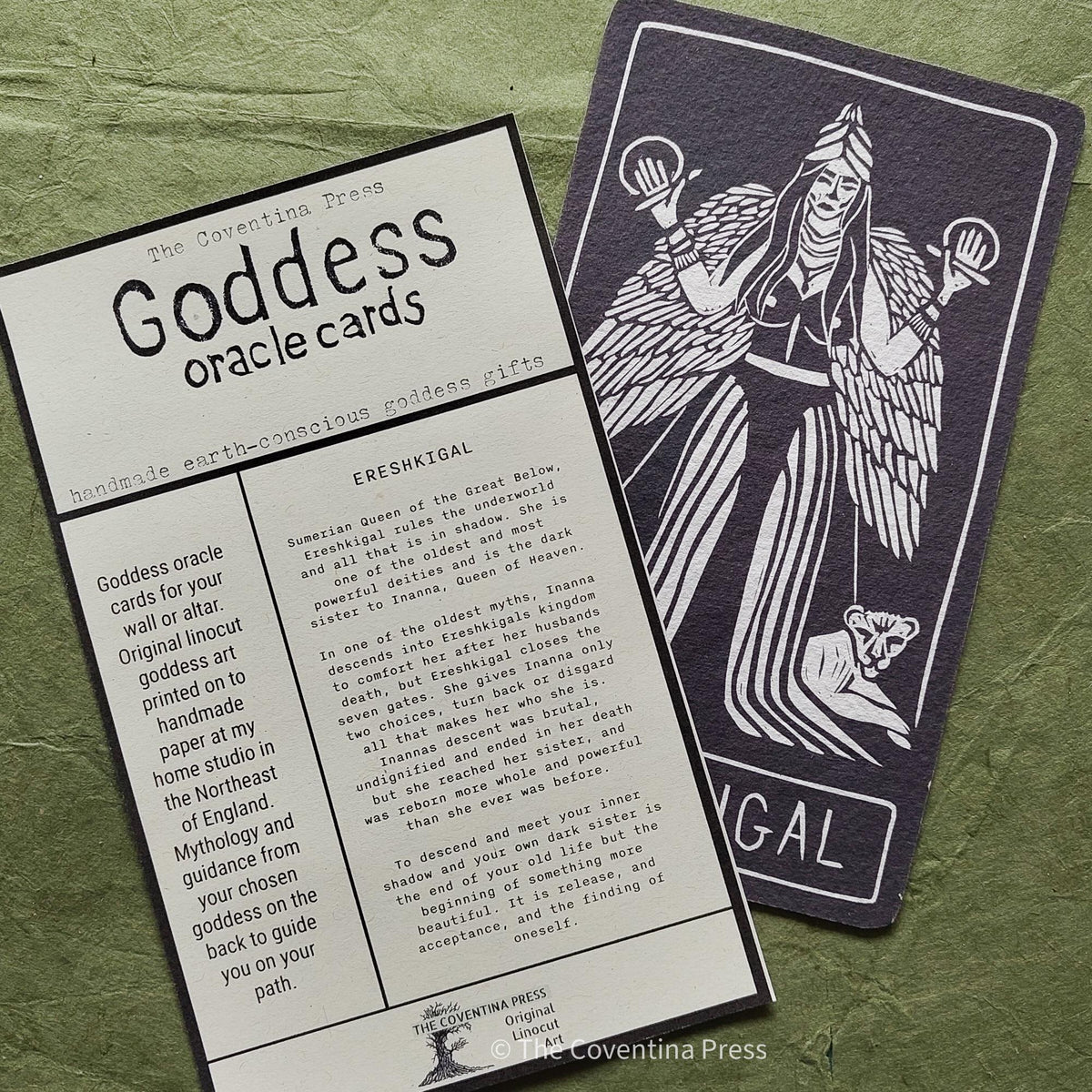 Ereshkigal Goddess | oracle card with goddess guidance handmade linocut design.