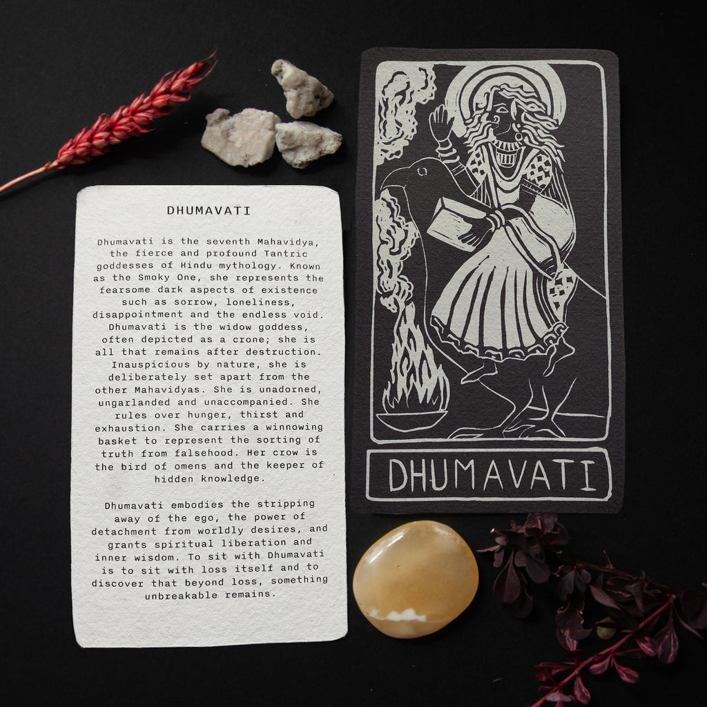 Dhumavati Oracle card | Hindu Mahavidya, The smokey one. Linocut design
