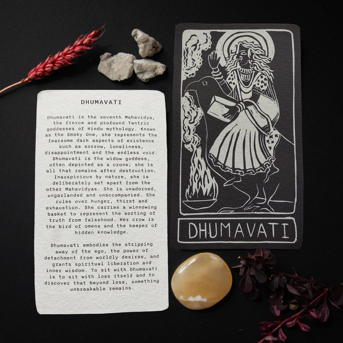 Dhumavati Oracle card | Hindu Mahavidya, The smokey one. Linocut design