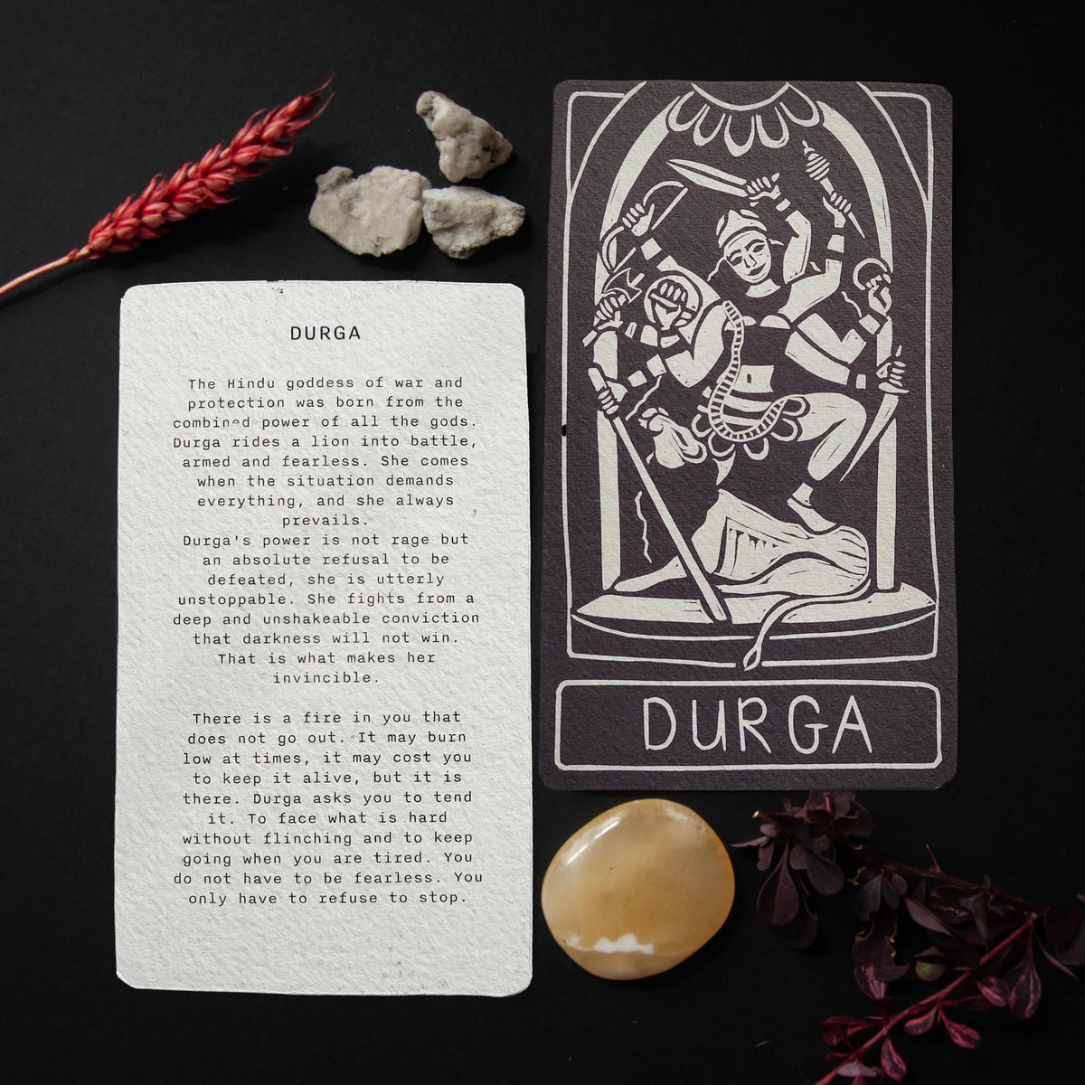 Durga altar card | Goddess oracle card | handmade linocut design, eco-friendly gifts.