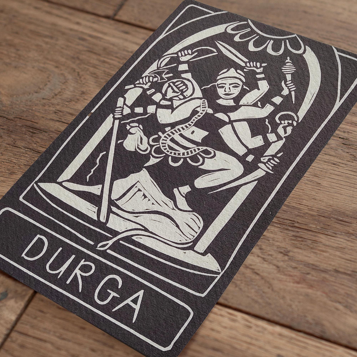 Durga altar card | Goddess oracle card | handmade linocut design, eco-friendly gifts.