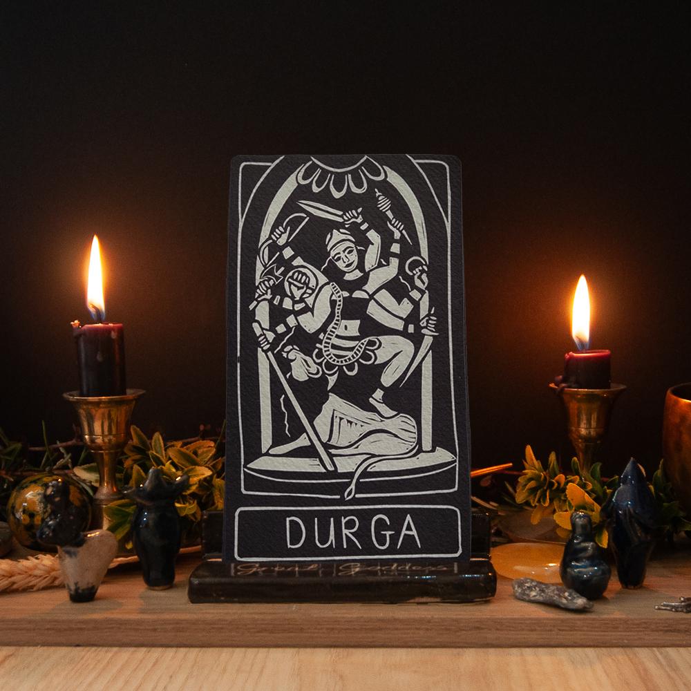 Durga altar card | Goddess oracle card | handmade linocut design, eco-friendly gifts.