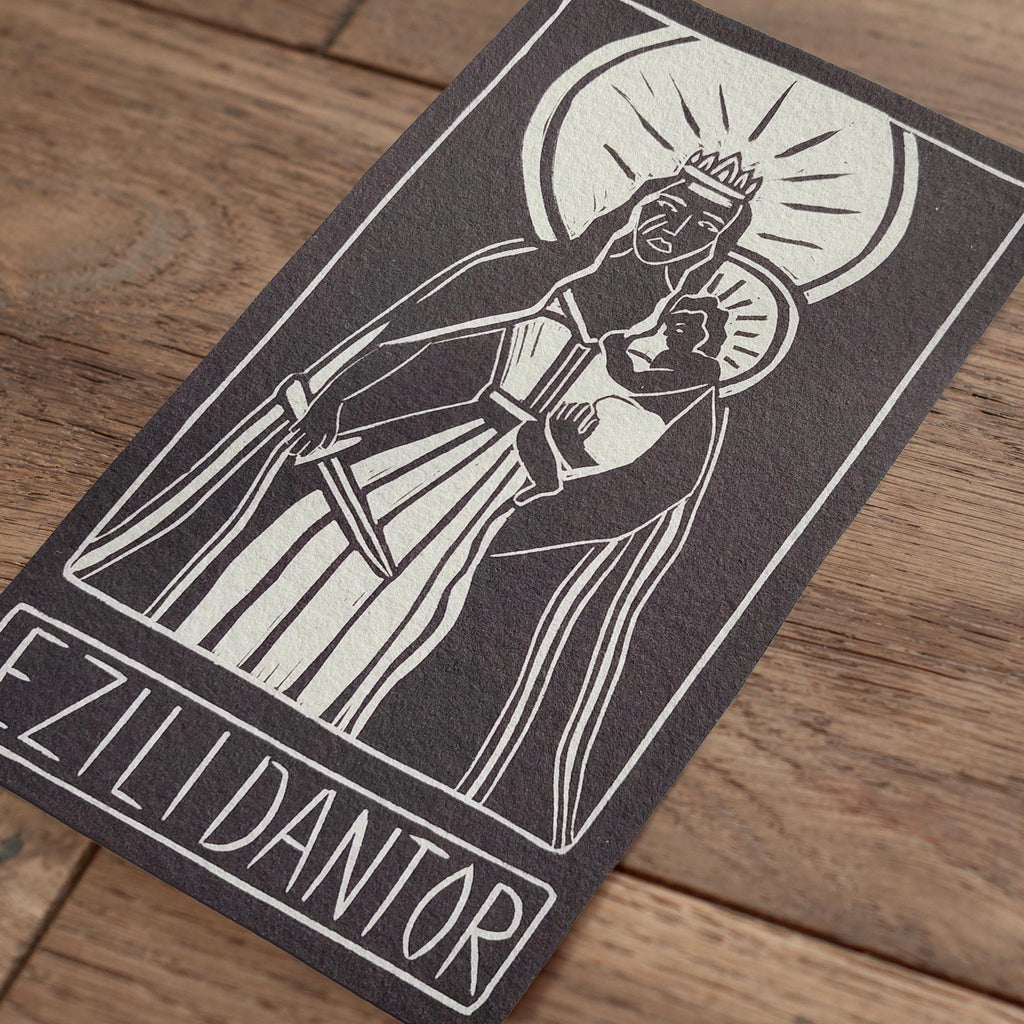 Elizi Dantor altar card | Goddess oracle card | handmade linocut design, eco-friendly gifts.