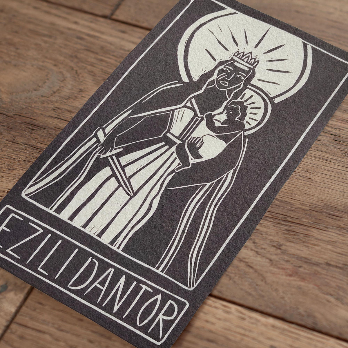 Elizi Dantor altar card | Goddess oracle card | handmade linocut design, eco-friendly gifts.