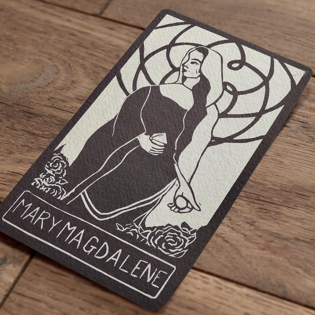 Mary Magdalene Oracle Card - Handmade Linocut design, altar art.