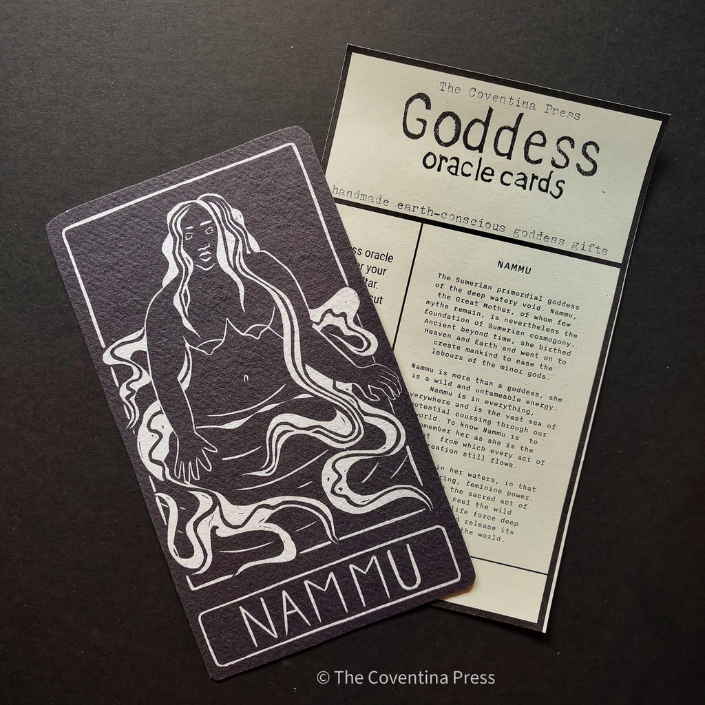 Nammu altar card | Goddess oracle card | handmade linocut design, eco-friendly gifts.
