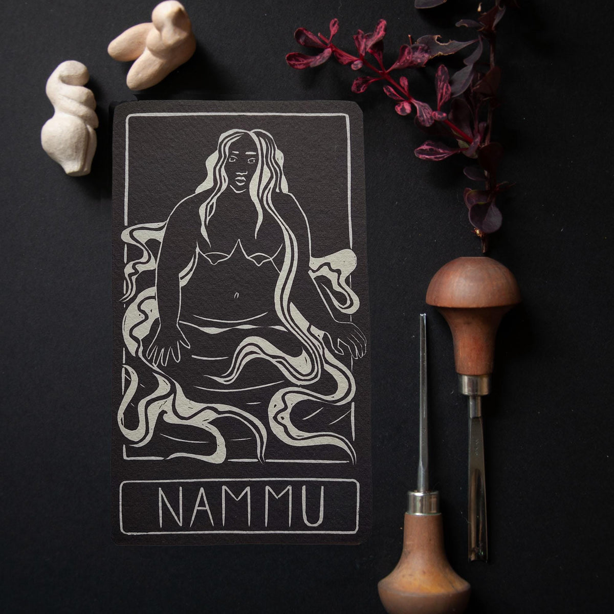 Nammu altar card | Goddess oracle card | handmade linocut design, eco-friendly gifts.