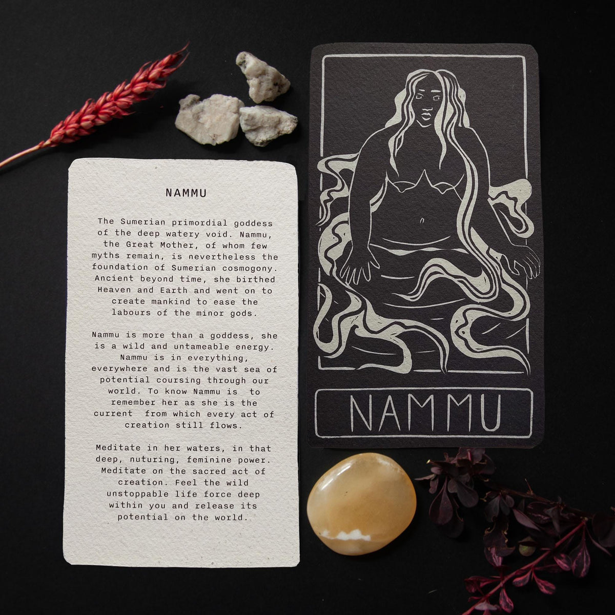 Nammu altar card | Goddess oracle card | handmade linocut design, eco-friendly gifts.