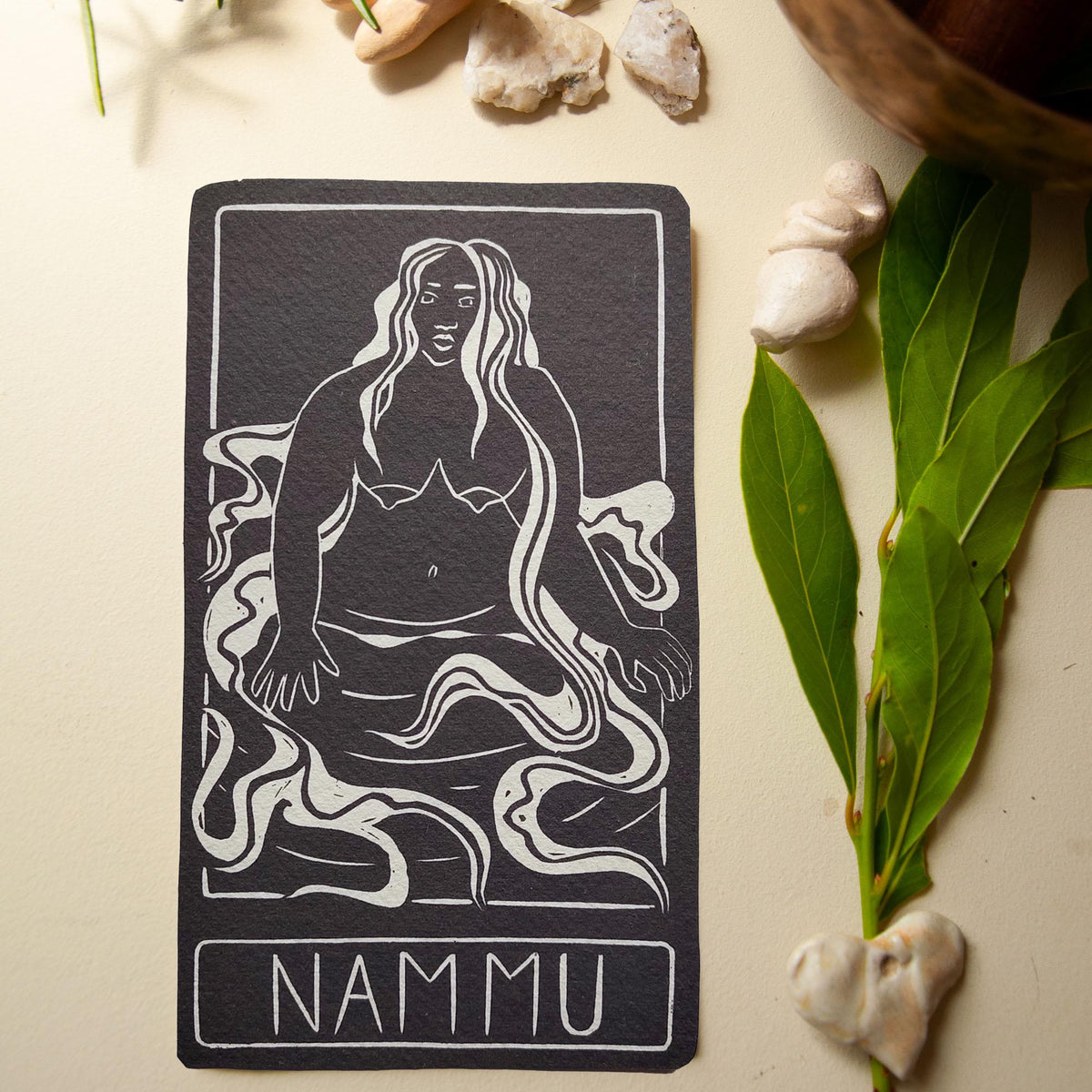 Nammu altar card | Goddess oracle card | handmade linocut design, eco-friendly gifts.