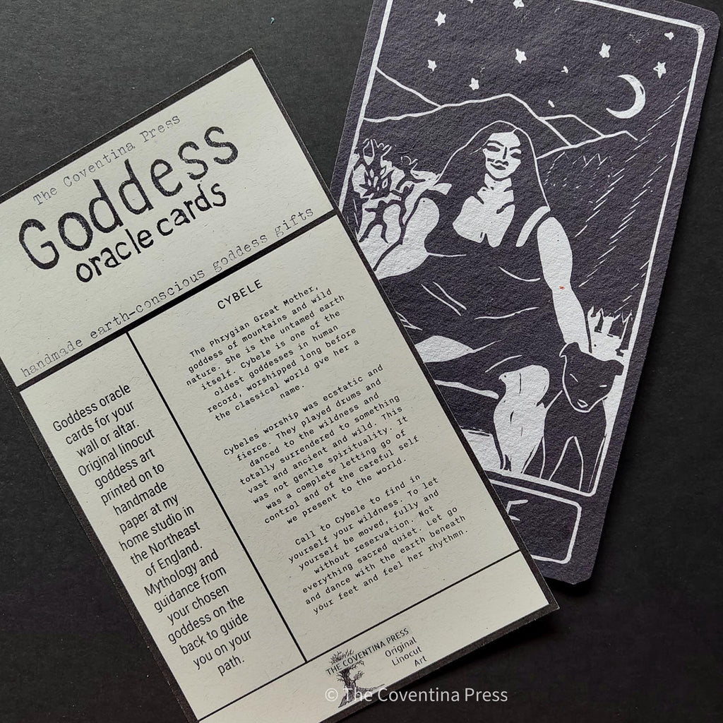 Cybele Goddess | oracle card with goddess guidance handmade linocut design.