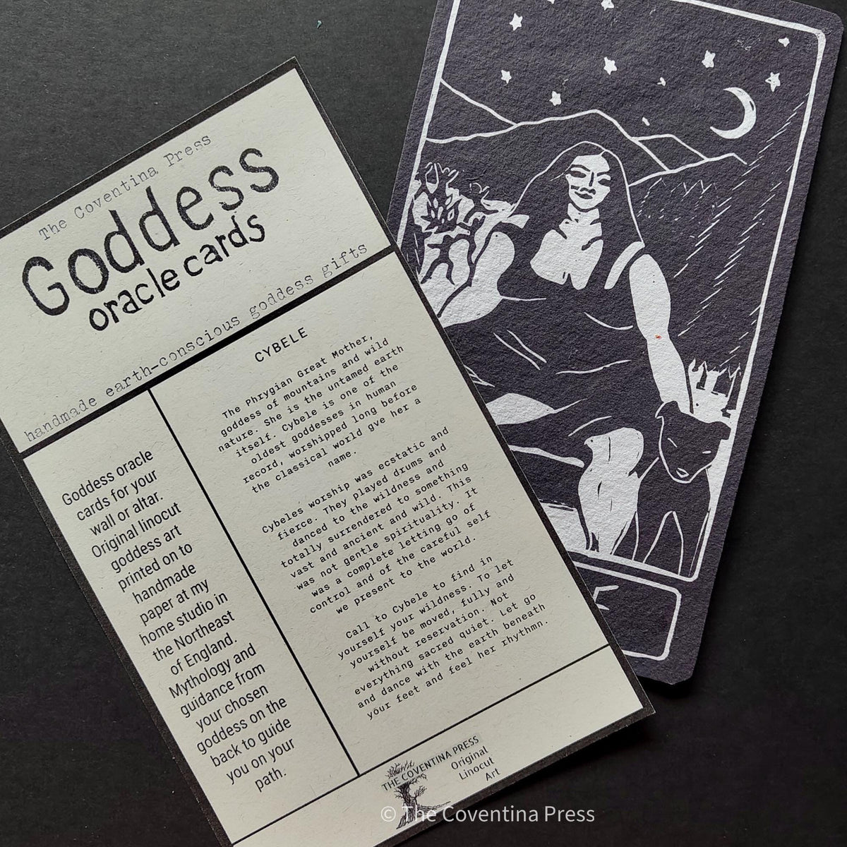 Cybele Goddess | oracle card with goddess guidance handmade linocut design.